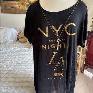 1X - Black and Gold Graphic Tee With Detachable Necklace